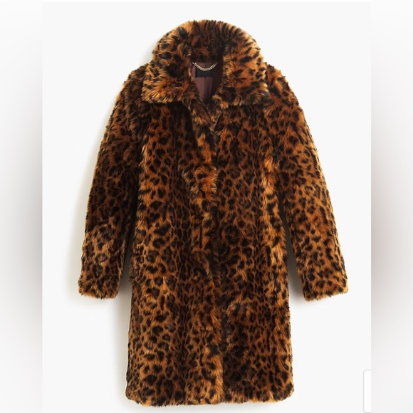 Jcrew leopard print faux fur coat - Picture 3 of 4